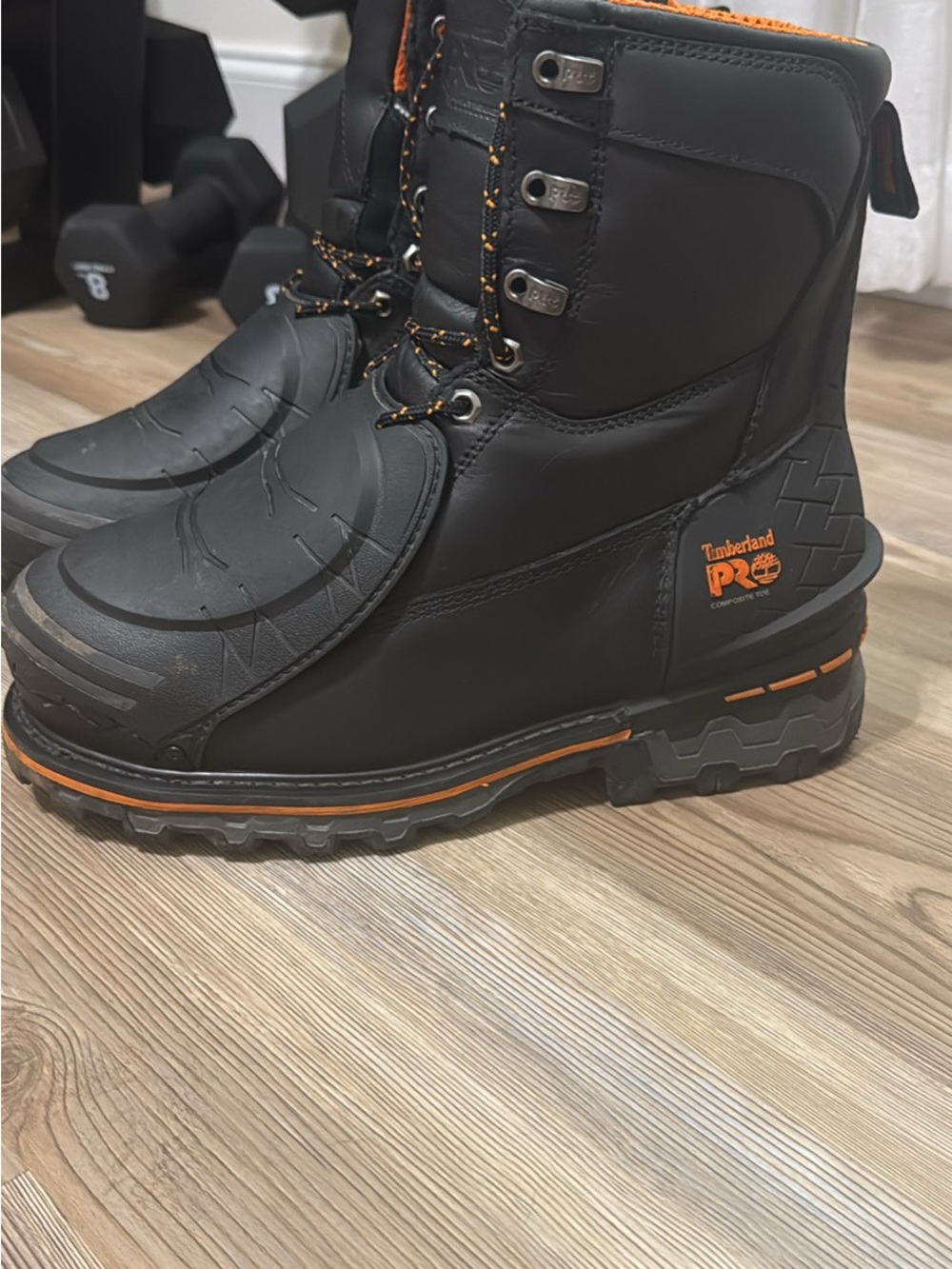 Timberland PRO Men's Black steel toe Work Boots with Orange Accents